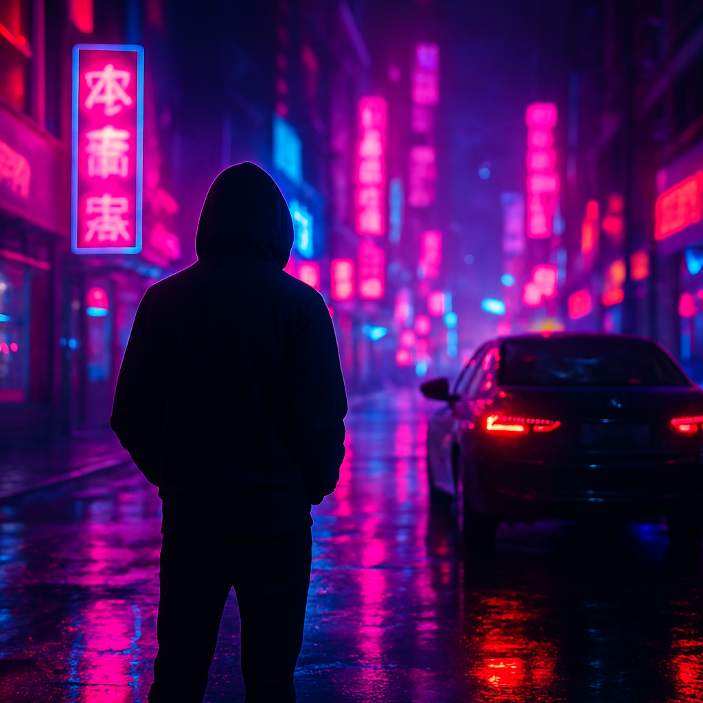 Cena em neon cyberpunk