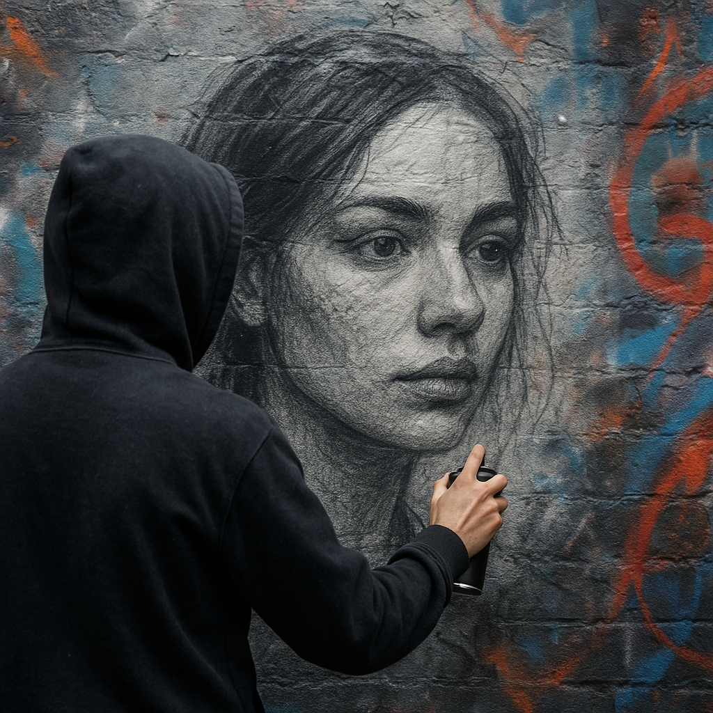 Retrato em grafite estilo street art