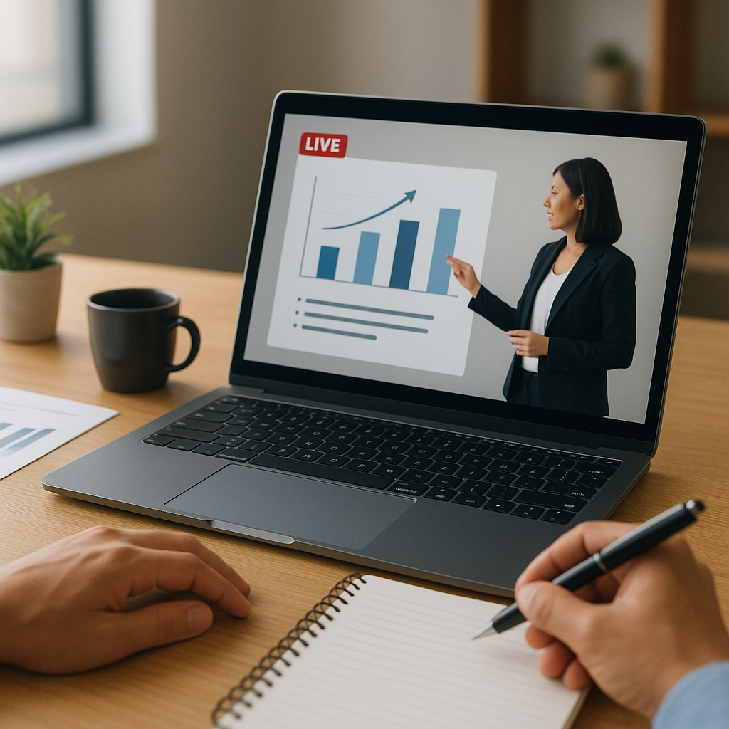Apresentação de Webinar ao Vivo com Roteiro e Slides